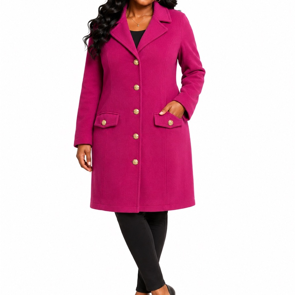 Fate Fuchsia Wool-Blend Button Front Pea Coat